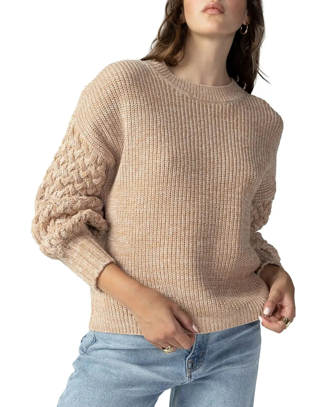 Sanctuary Women's Tan Ribbed Long Sleeve Crew Neck Pullover Sweater Size XL