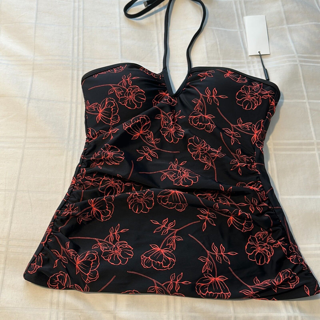 Calvin Klein Women's Black Floral V-Wired Halter Tankini Swim Top Size S