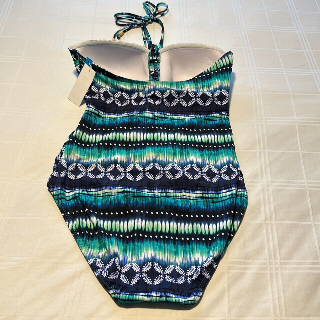 Bleu Rod Beattie Women's Navy Blue Sun Sea Sand Bandeau One Piece Swimsuit Sz 14