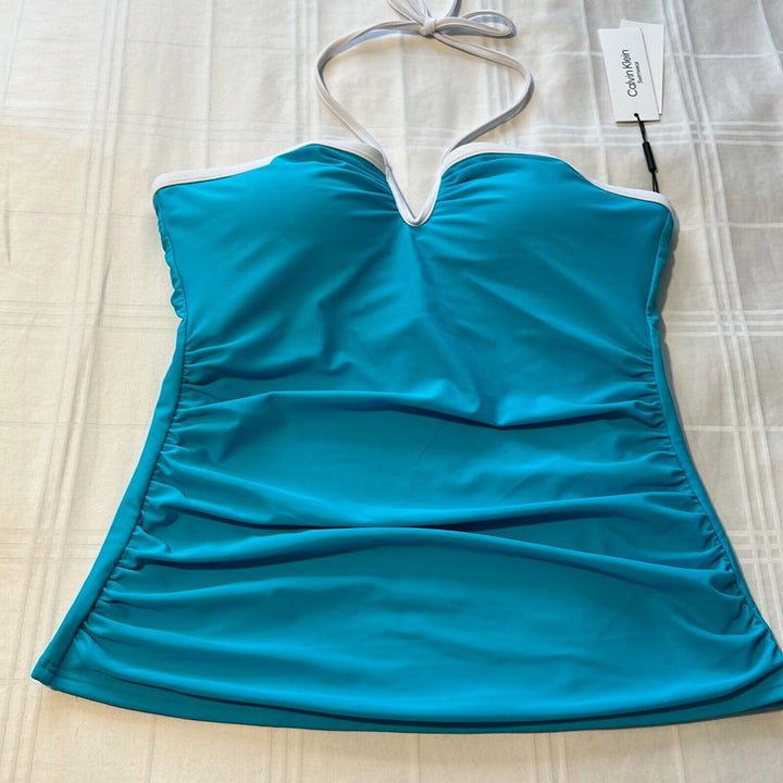 Calvin Klein Women's Blue V-Wire Bandeau Halter Neck Swimwear Tankini Top Sz XL