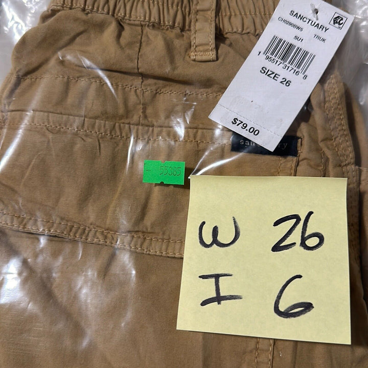 Sanctuary Women's True Khaki Flat Front Pockets Cali Cargo Shorts Size 26