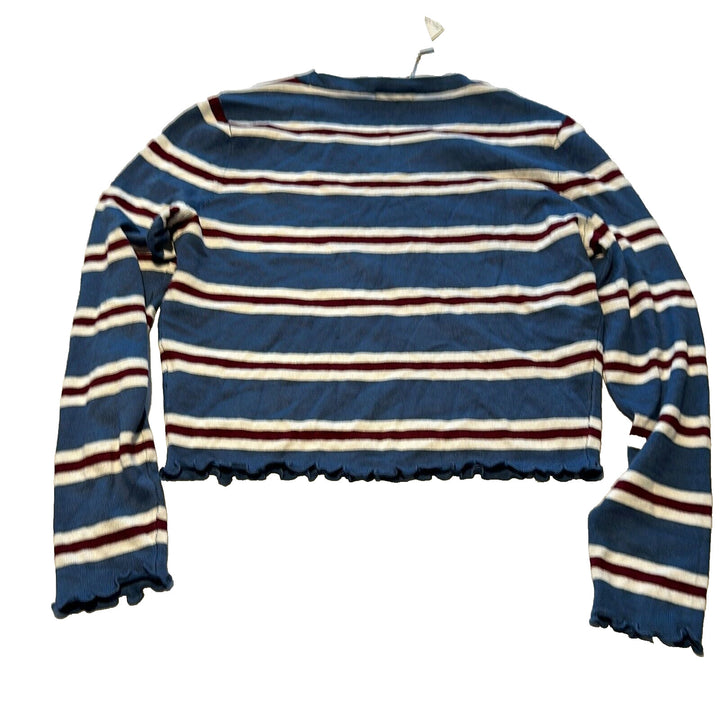 Ultra Flirt Women's Midnight Blue Striped Lettuce Edge Pullover Sweatshirt Sz M