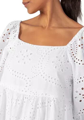 Sanctuary Women's White Weekender Puff Sleeve Eyelet Babydoll Mini Dress Size XL