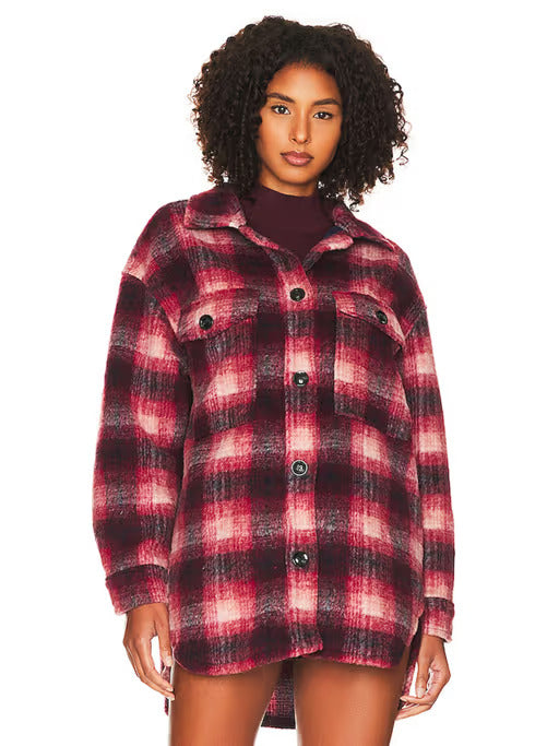 Sanctuary Women's Red Long Sleeve Collared Plaid Town Shirt Jacket Size S