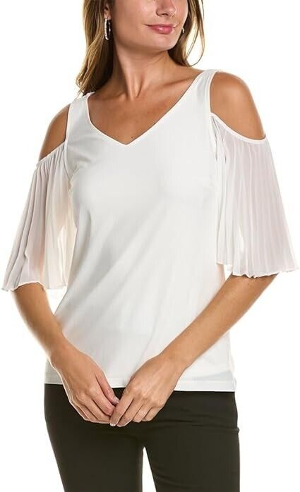 Vince Camuto Womens Short Sleeve Cold Shoulder Smock Bottom Blouse Top Size XS