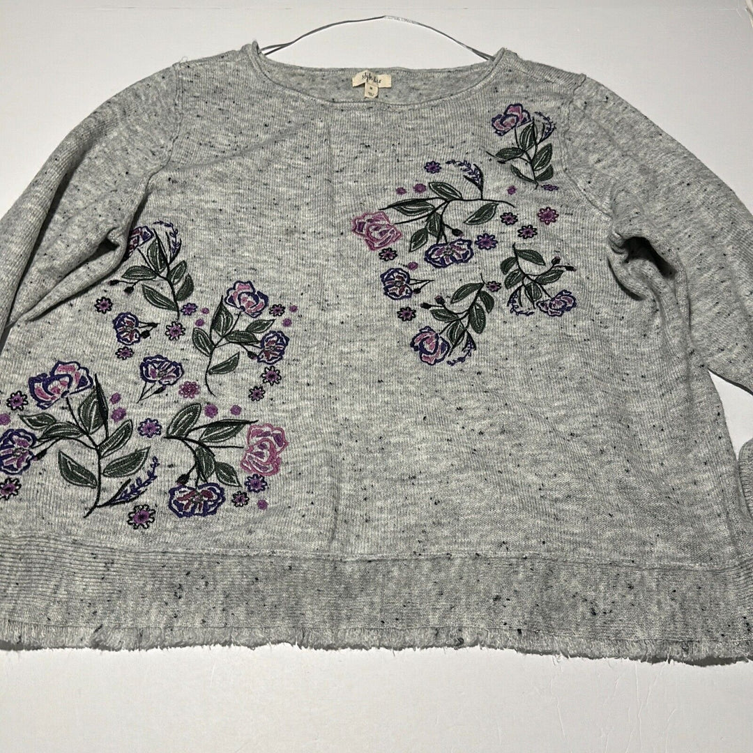 Style & Co Womens Gray Floral Round Neck Femme Fusion Pullover Sweater Size 3X