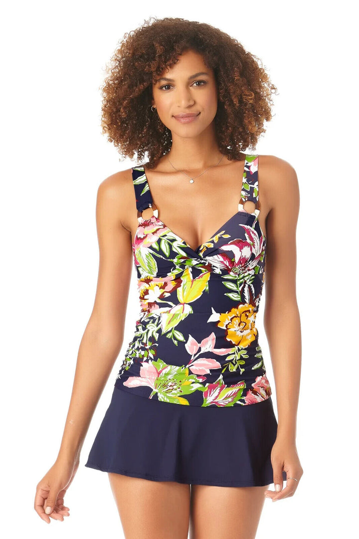 Anne Cole Women's Multicolor Floral Twist Front Underwire Tankini Top Sz 34C/36B