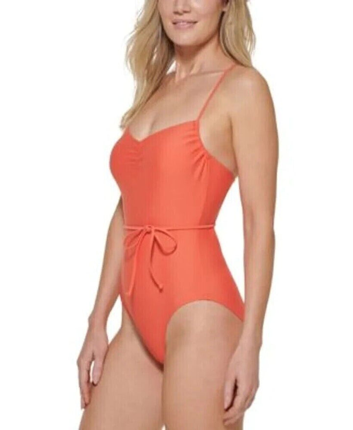 Tommy Hilfiger Women's Emberglow Crisscross Back Tie Belt One Piece Swimsuit 16