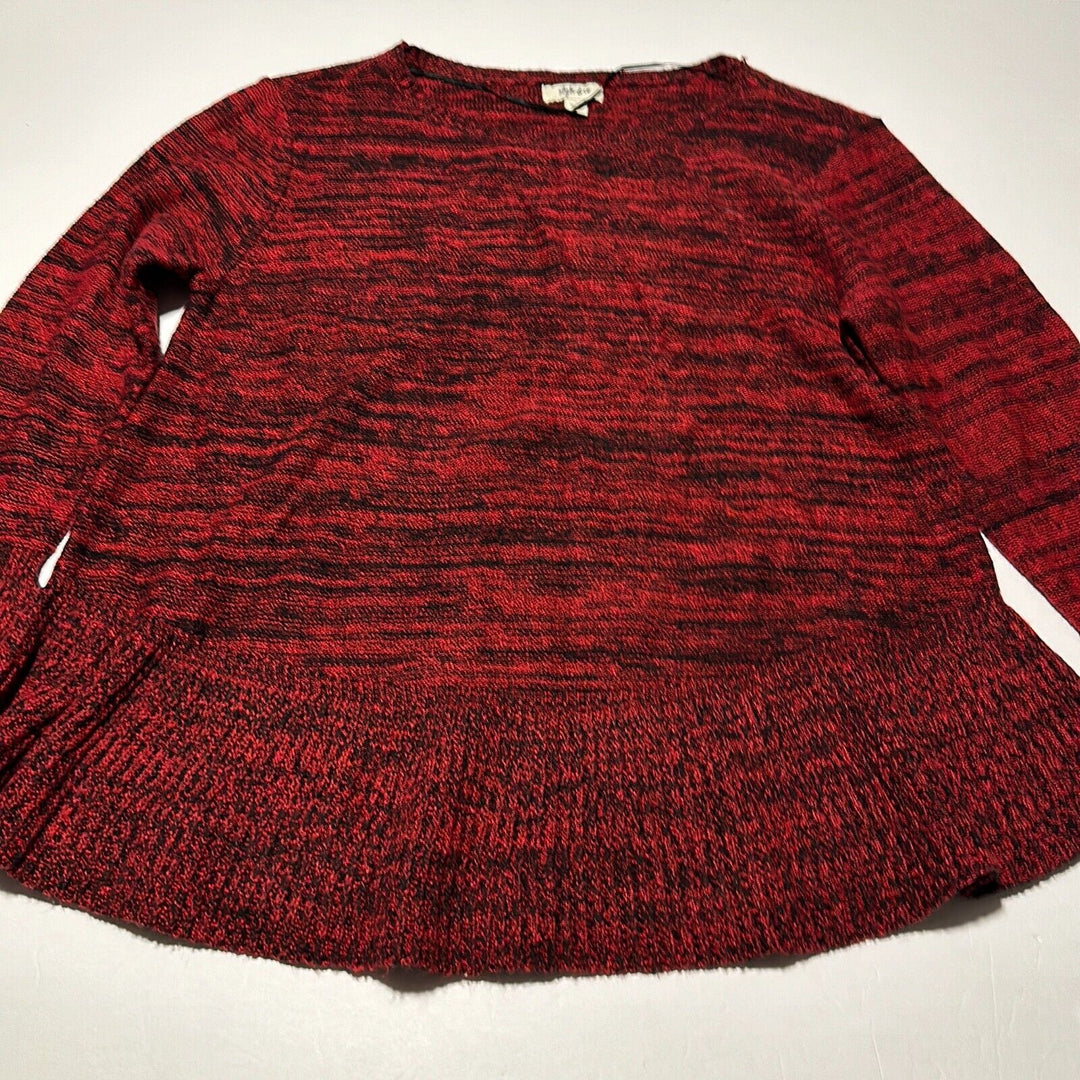 Style & Co Women's Red Knitted Ruffle Long Sleeve Pullover Sweater Size Large