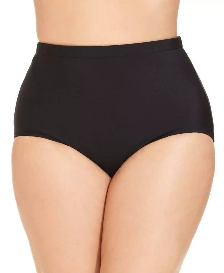 Swim Solutions Women's Black Solid High-Waist Bikini Swim Briefs Size 16W