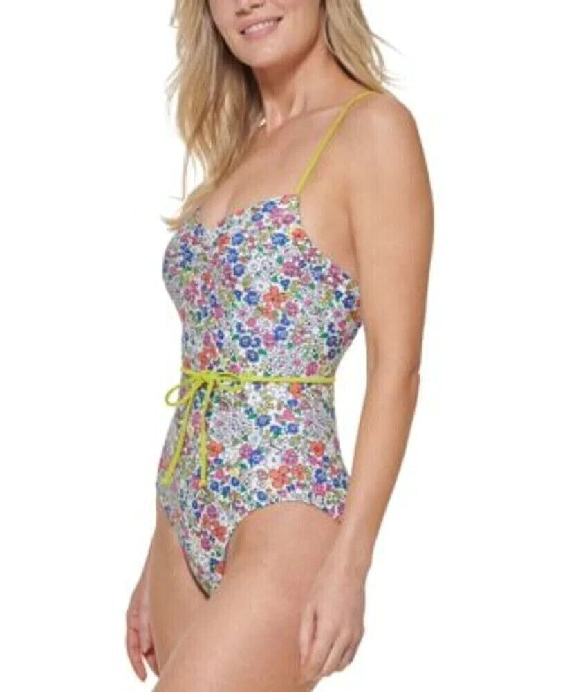 Tommy Hilfiger Women's White Penelope Floral Adjustable One Piece Swimsuit Sz 4