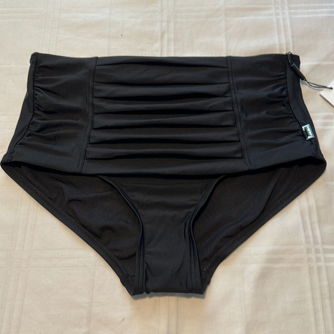 Calvin Klein Women's Black Pleated High Waist Bikini Swim Bottom Size Small