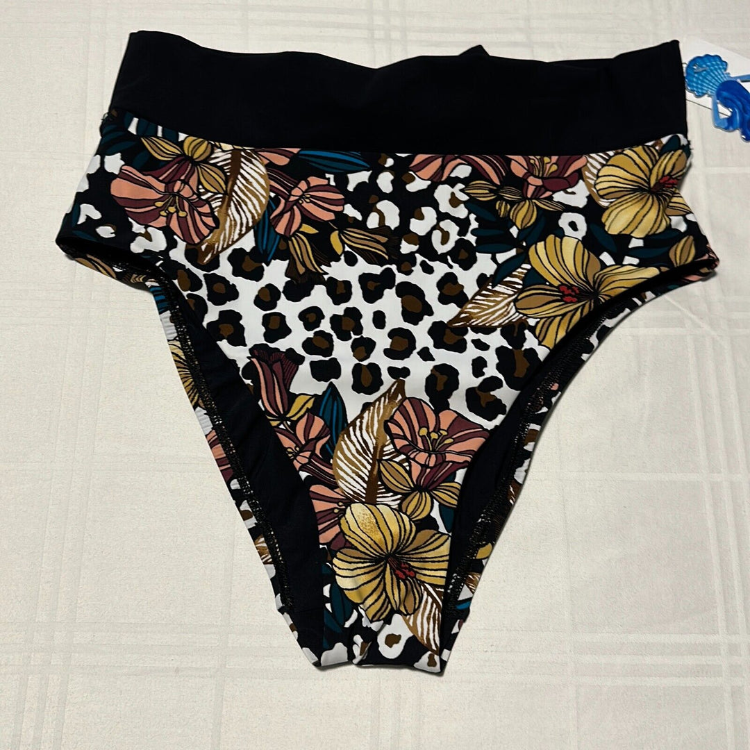 Skinny Dippers Women's Black Desert Rose Honeybuns Bikini Bottom Size M