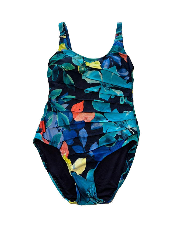 Calvin Klein Neon Garden Navy Multi Floral Starburst One Piece Swimsuit Size 8