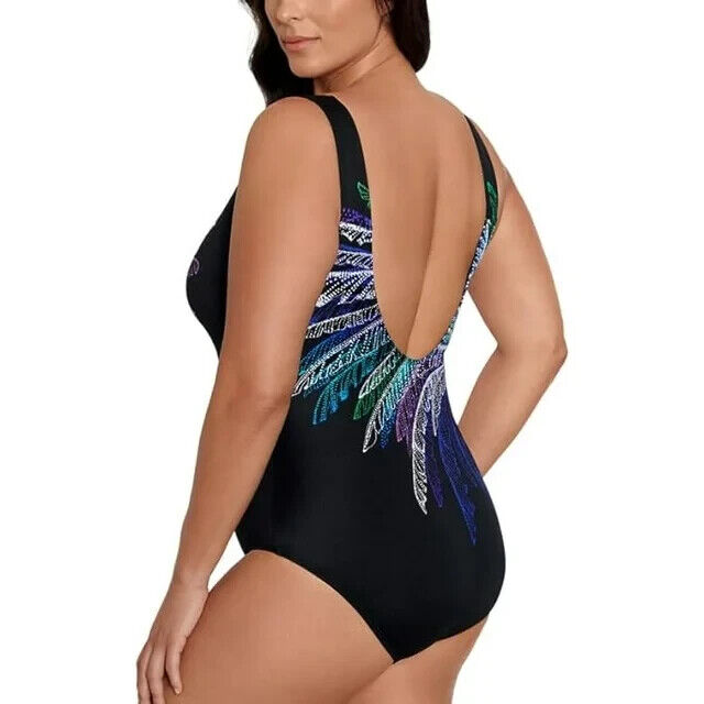 Swim Solutions Blue Palm In Palm Firework Print One-Piece Swimsuit Size 12