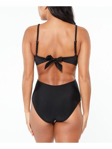 Bar III Women's Black Shirred Monokini Ring One Piece Swimsuit Size Small