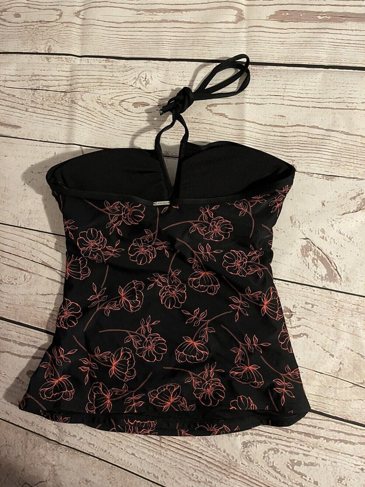 Calvin Klein Women's Black Floral V-Wired Halter Tankini Swim Top Size S