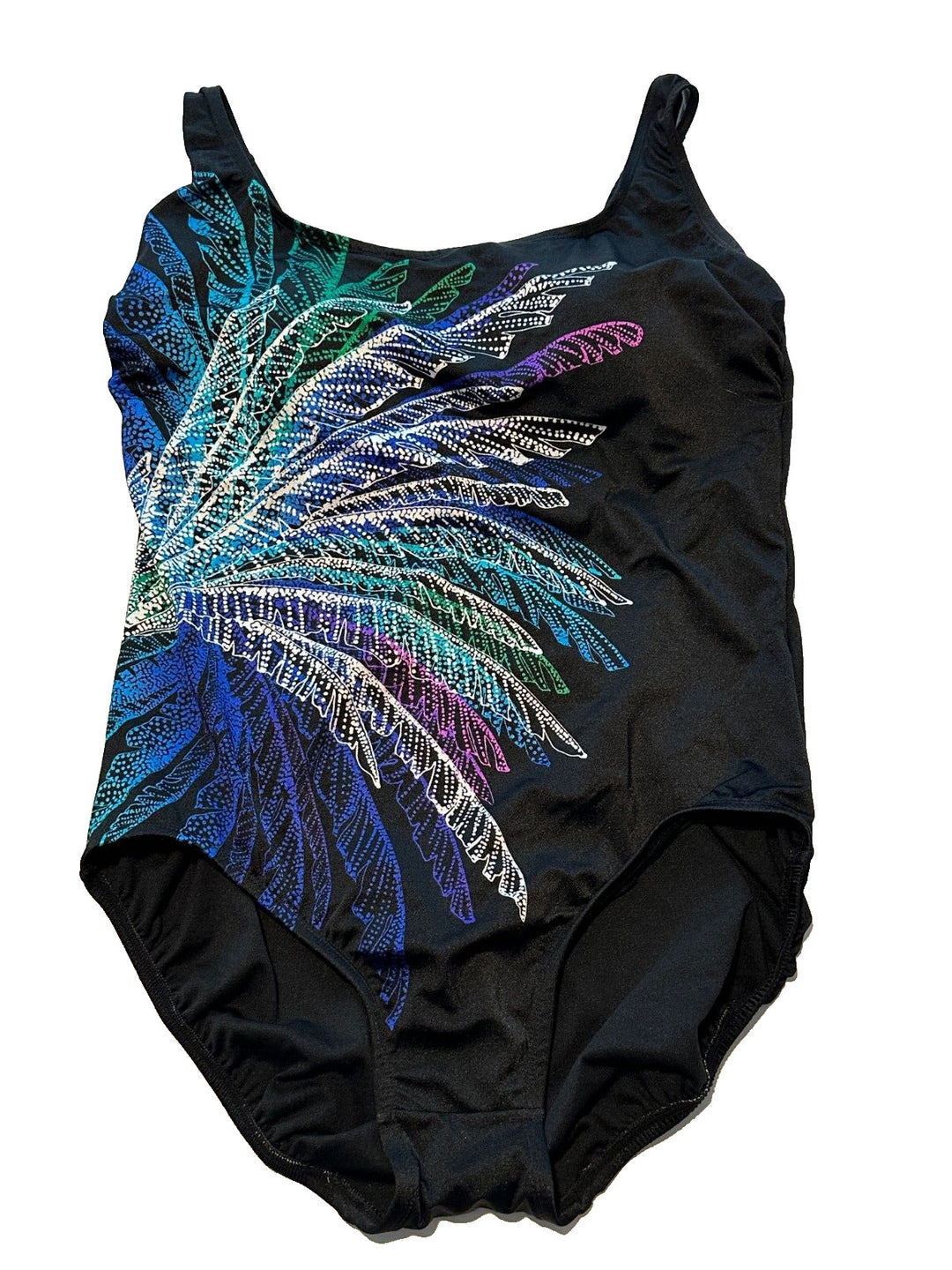 Swim Solutions Blue Palm In Palm Firework Print One-Piece Swimsuit Size 14