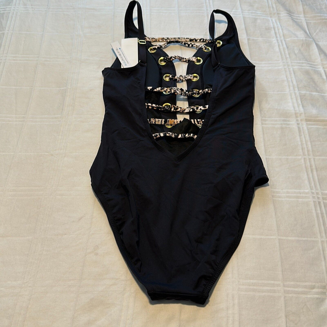 Bleu Rod Beattie Women's Black Black Front Lace Down One Piece Swimsuit Size 6