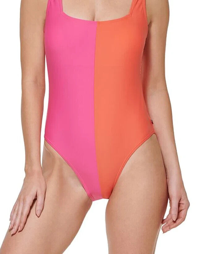 Tommy Hilfiger Women's Pink Stretch Square Neck One Piece Swimsuit Size 8