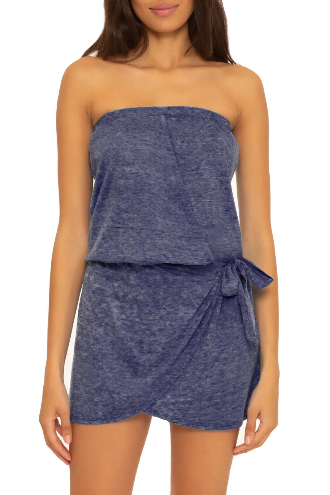 Becca Beach Women's Blue Cross Over Drape Front Cover Up Dress Size Large