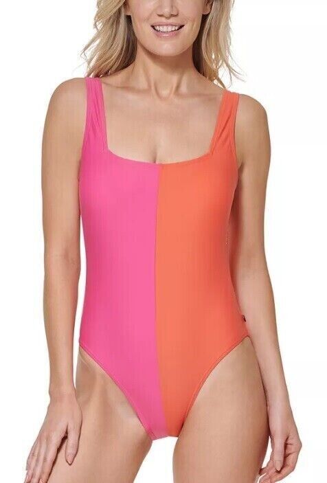 Tommy Hilfiger Women's Dahlia Pink Split Tank One-Piece Swimsuit Size 10