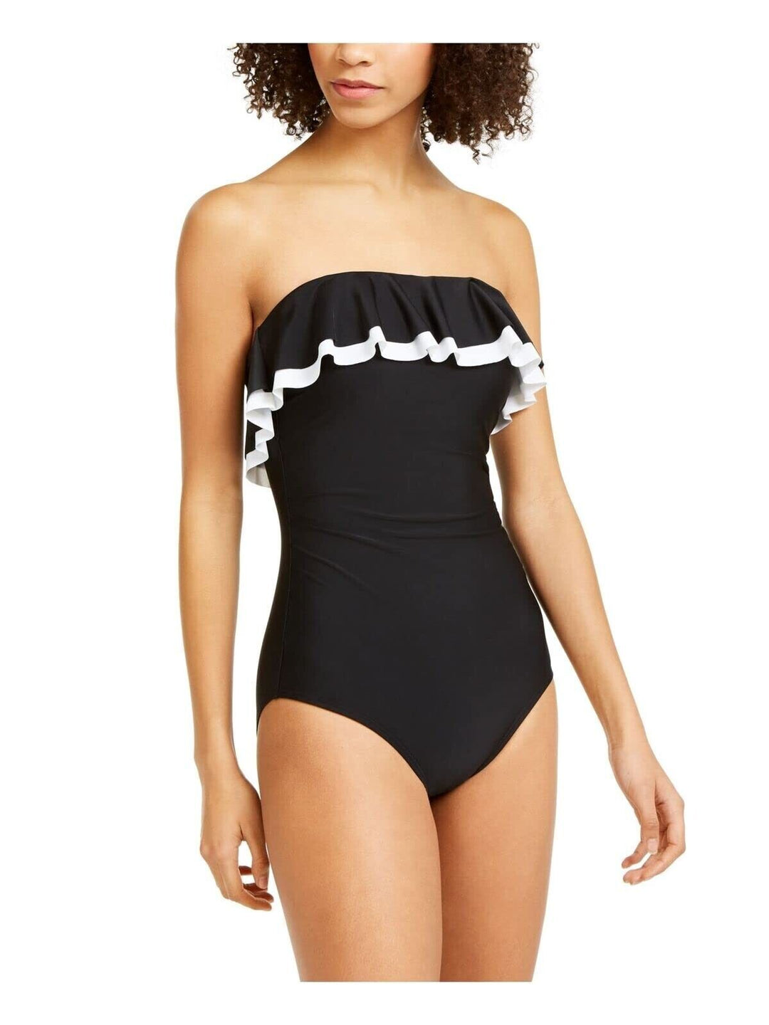 Tommy Hilfiger Women's Black Double Ruffle Bandeau One-Piece Top Size 18