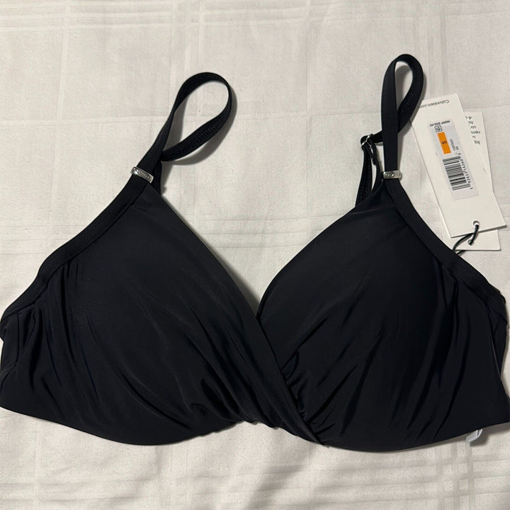 Calvin Klein Women's Black Liquid Twist Front Underwired Bikini Top Size Small