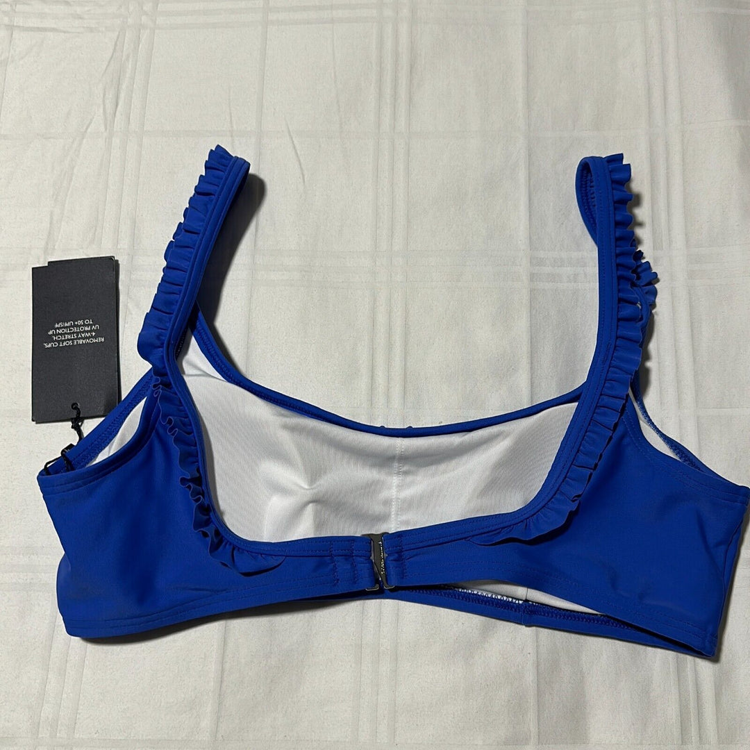 Tommy Hilfiger Women's Blue Ruffle Trim Swimwear Bikini Top Size Medium,