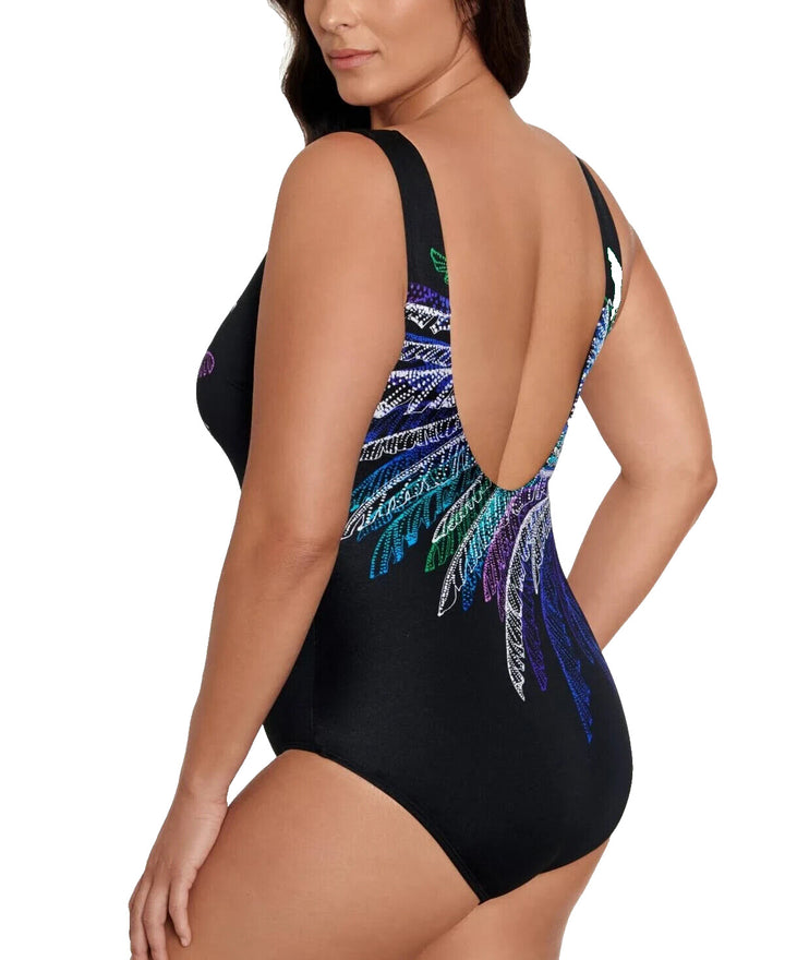 Swim Solutions Women's Blue Firework Print One Piece Scoop Back Swimsuit Size 10