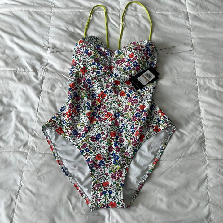 Tommy Hilfiger Women's Soft White Floral Adjustable One-Piece Swimsuit Size 12