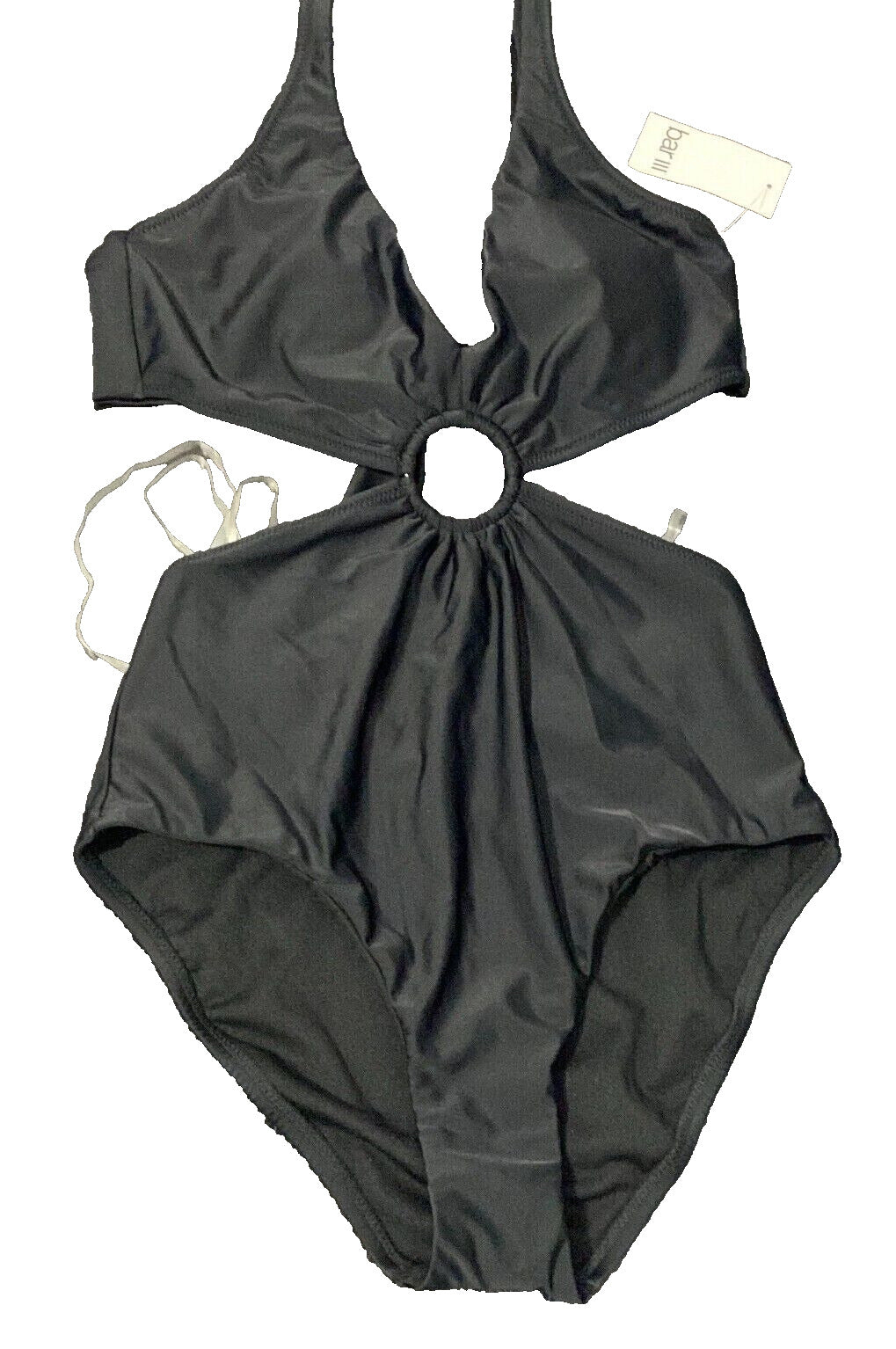 Bar III Women's Black Shirred Monokini Ring One Piece Swimsuit Size Small