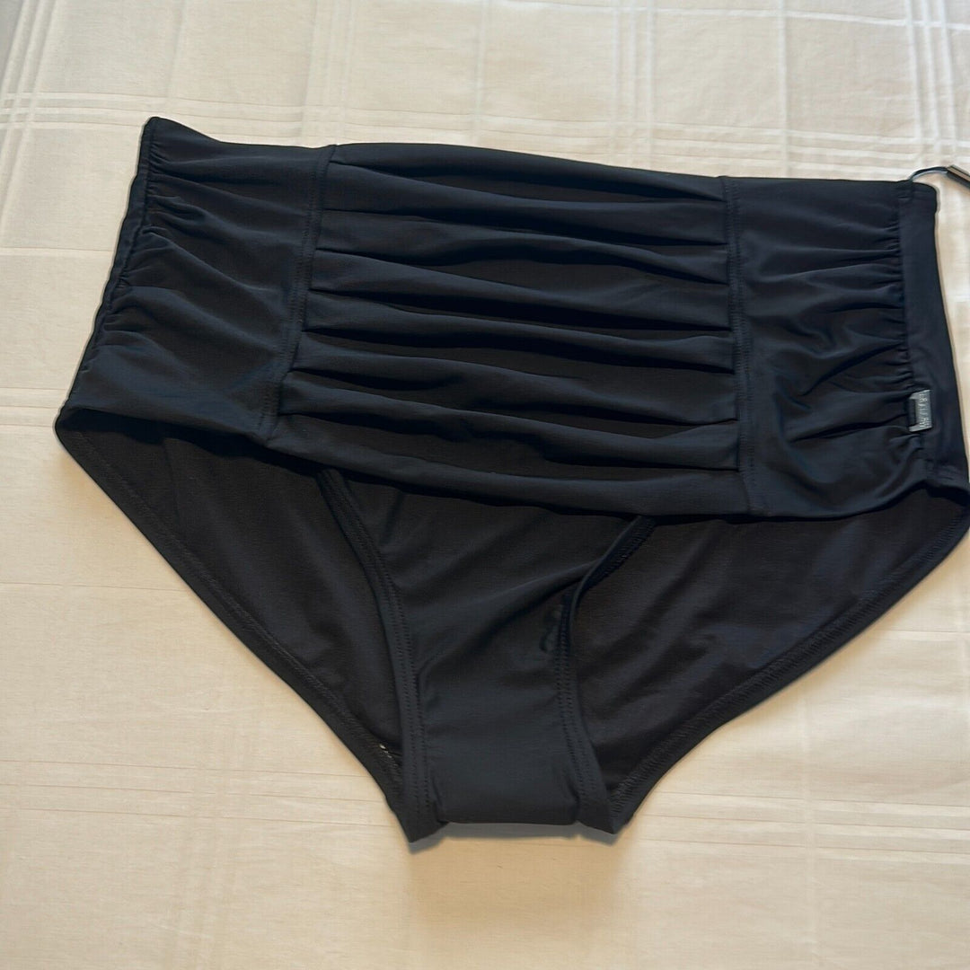 Calvin Klein Women's Black Pleated High Waist Bikini Swim Bottom Size XL