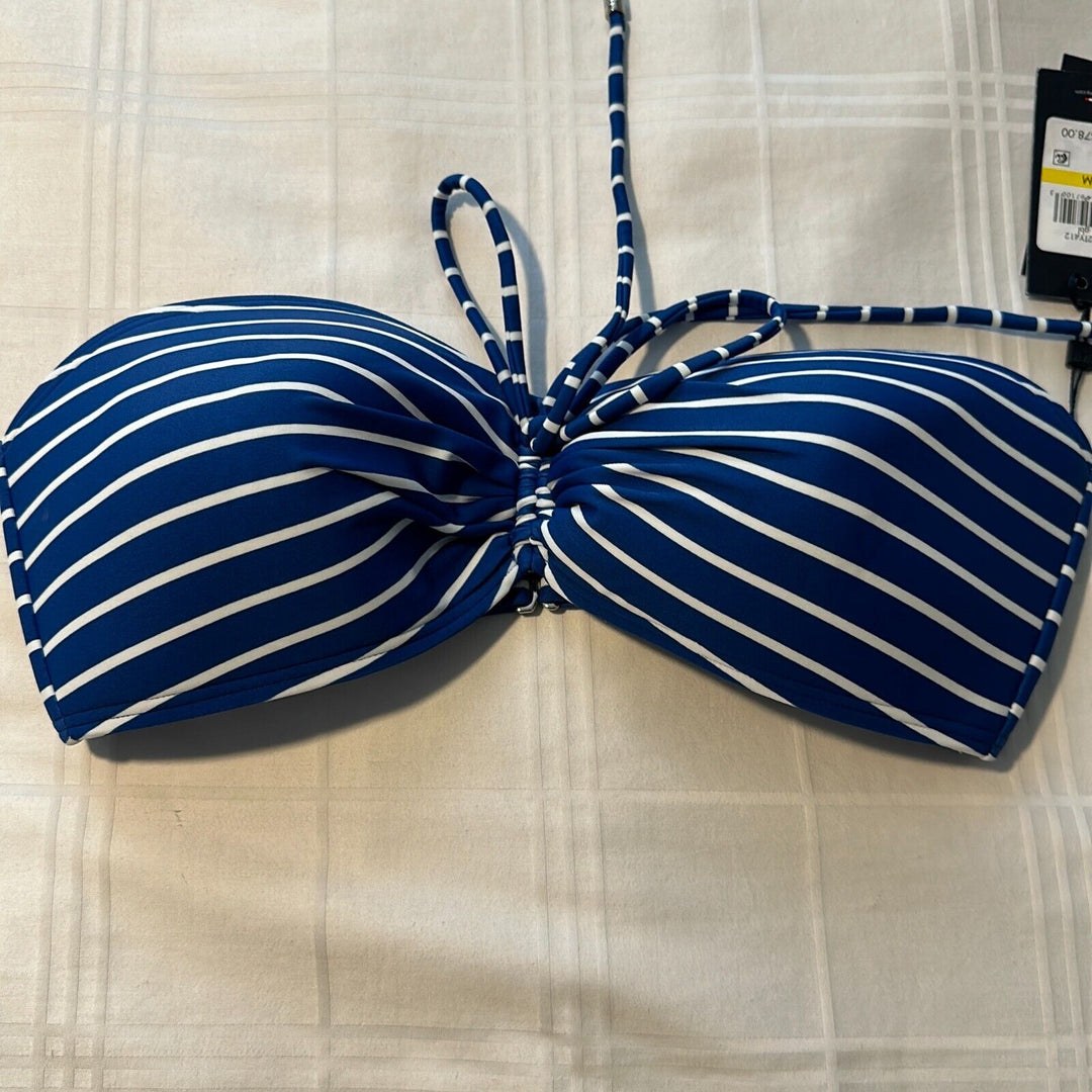 Tommy Hilfiger Women's Gulf Blue Striped Convertible Bandeau Bikini Swim Top M