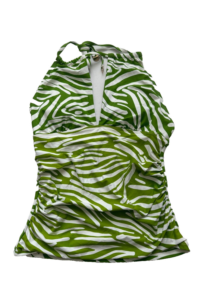 Anne Cole Women's Green White High Neck Animal Print Halter Swim Top Size Small