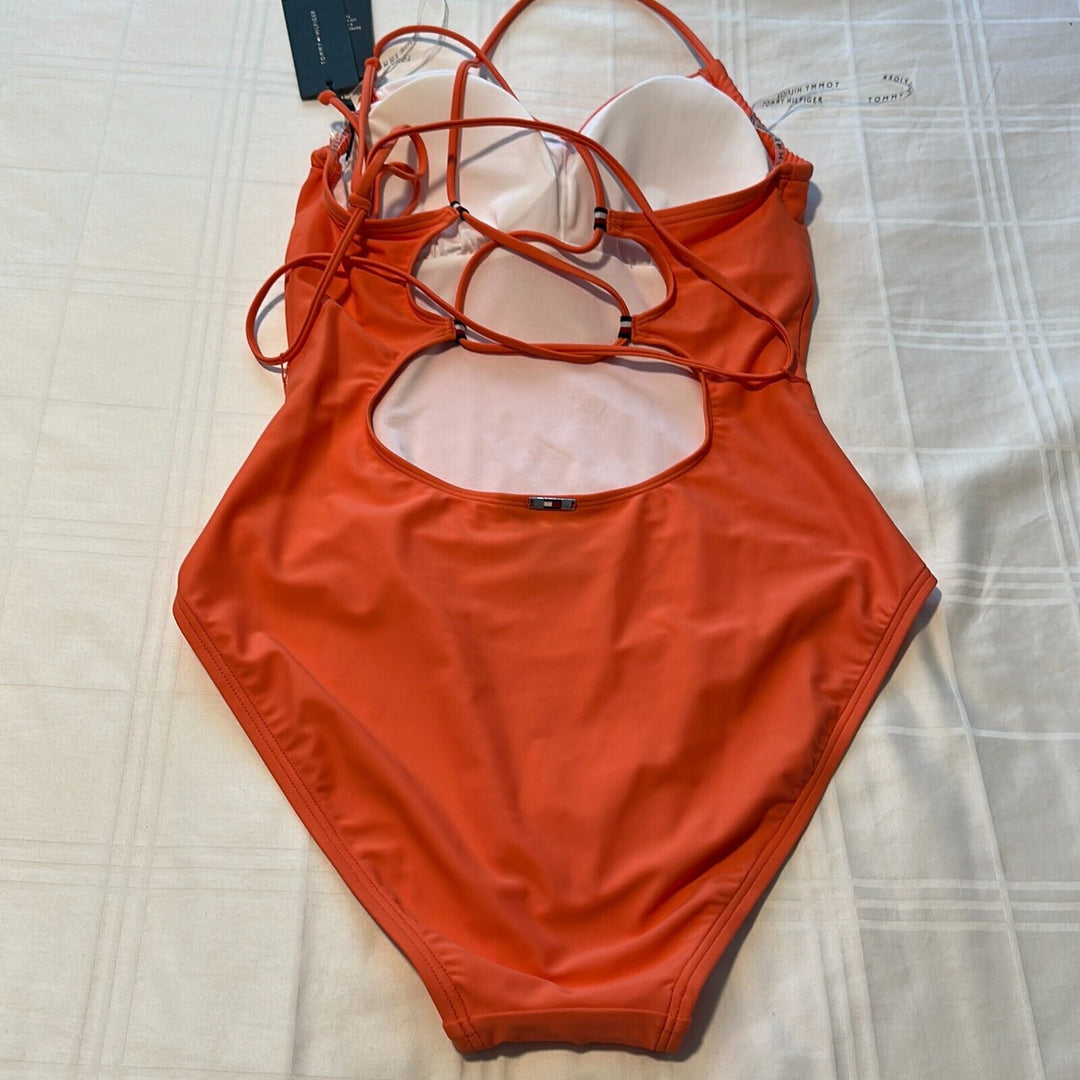 Tommy Hilfiger Women's Emberglow Crisscross Back Tiered One Piece Swimsuit Sz 10