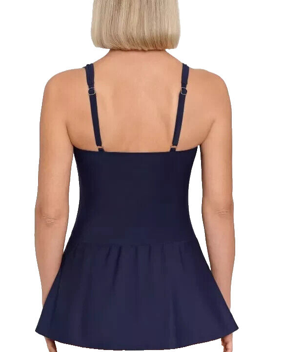 Swim Solutions Women's Navy Multi Tummy-Control Skater Swimdress Size 14