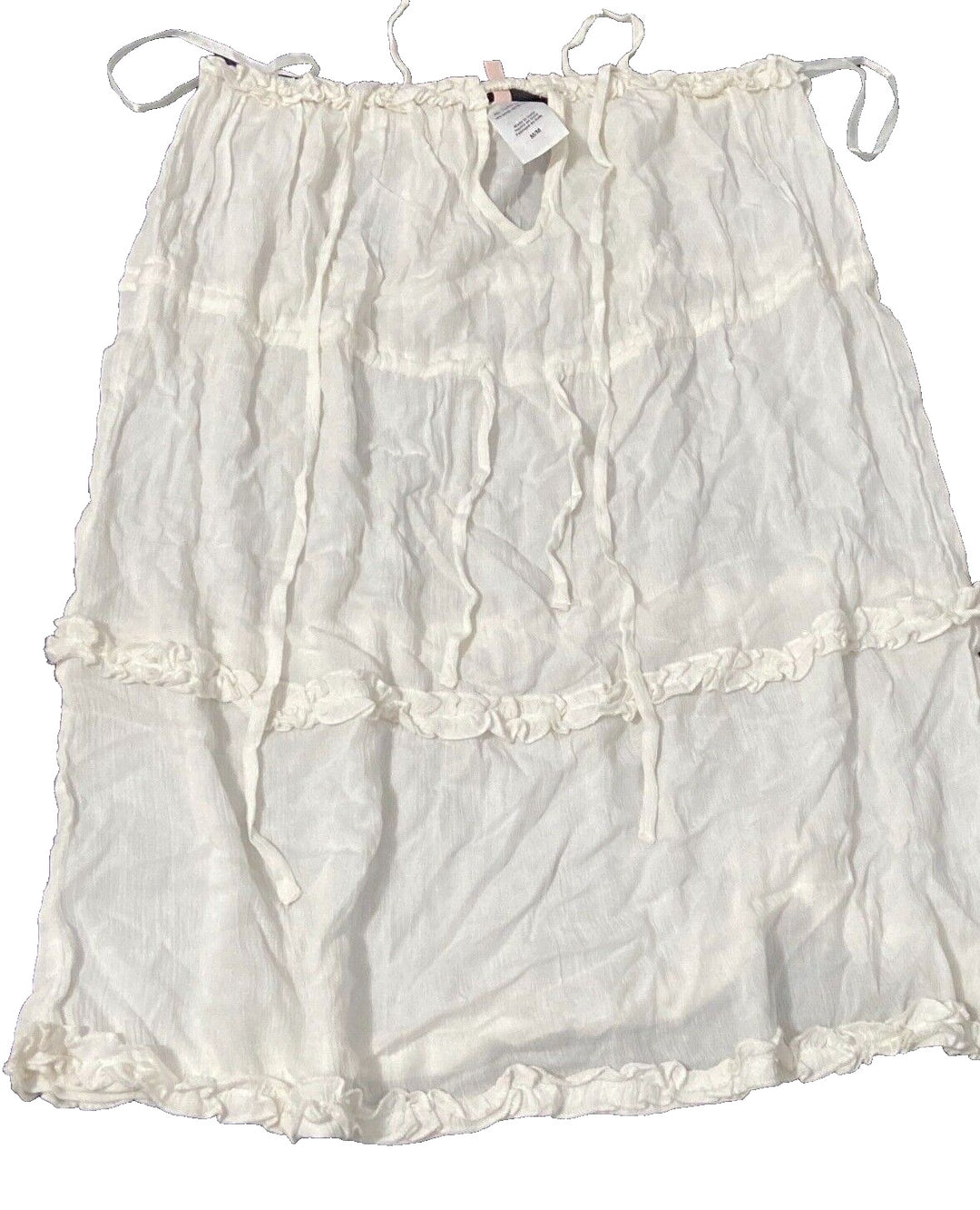 BCBGeneration Women's BL1SC89G White Ruffled Cinch Waist Swim Cover Up Size M