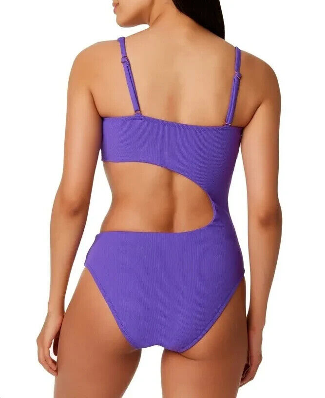 Bar III Women's Hibiscus Micro Rib One Shoulder Cutout One Piece Swimsuit Size M