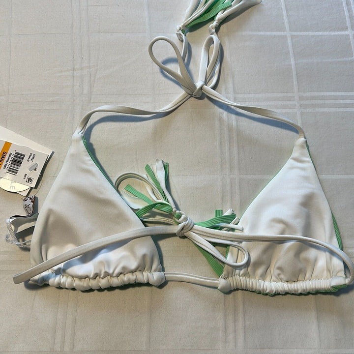 BECCA Women's Green Ribbed Tasseled Strappy Triangle Bikini Top Size Small