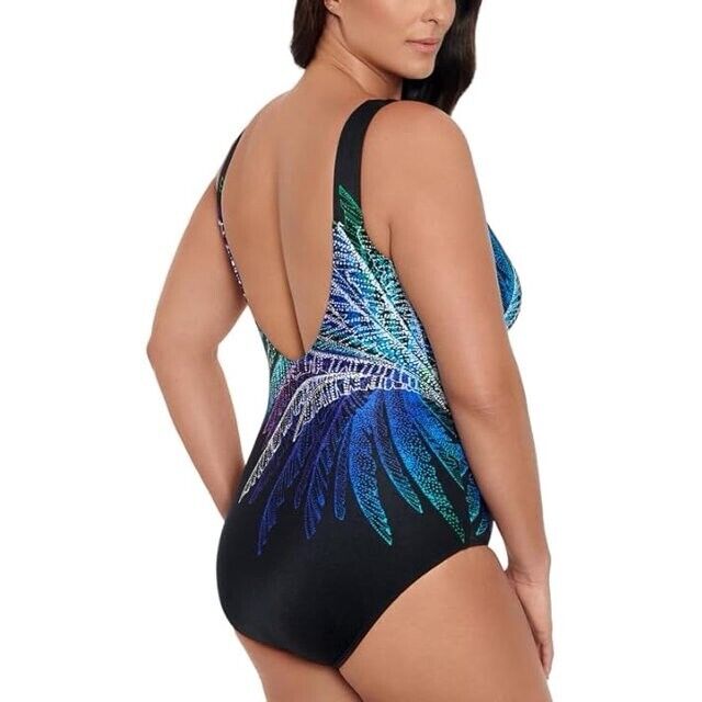 Swim Solutions Blue Palm In Palm Firework Print One-Piece Swimsuit Size 12