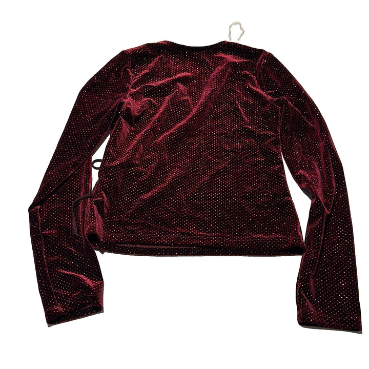 Self E Women's Burgundy Glitter Surplice Neck Long Sleeve Blouse Top Size Small