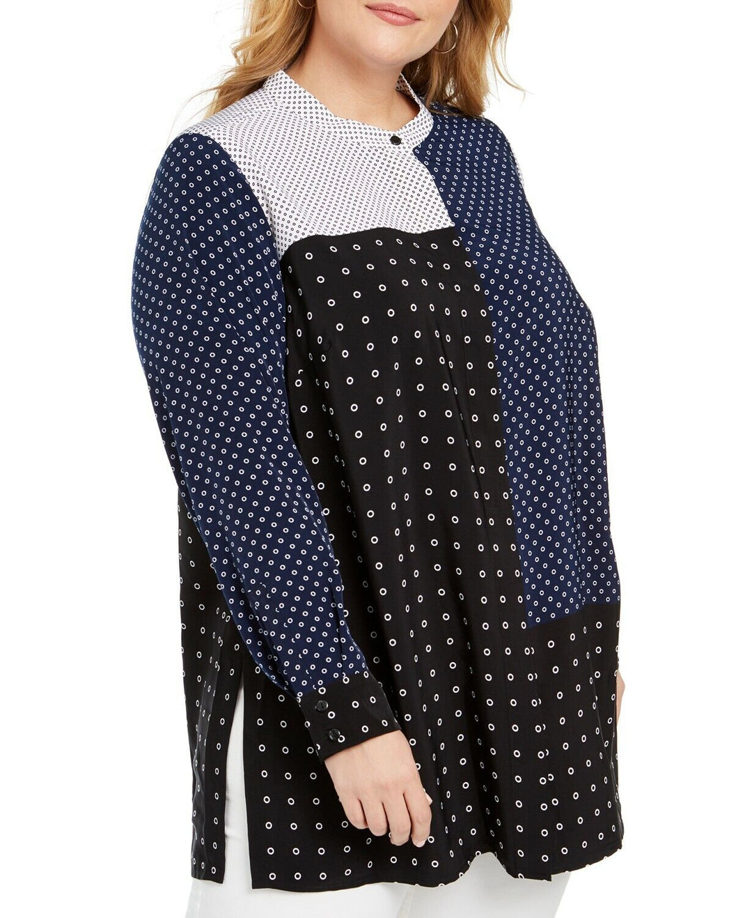 Alfani Plus Size Mixed-Print Tunic Top Linear Rings 0X