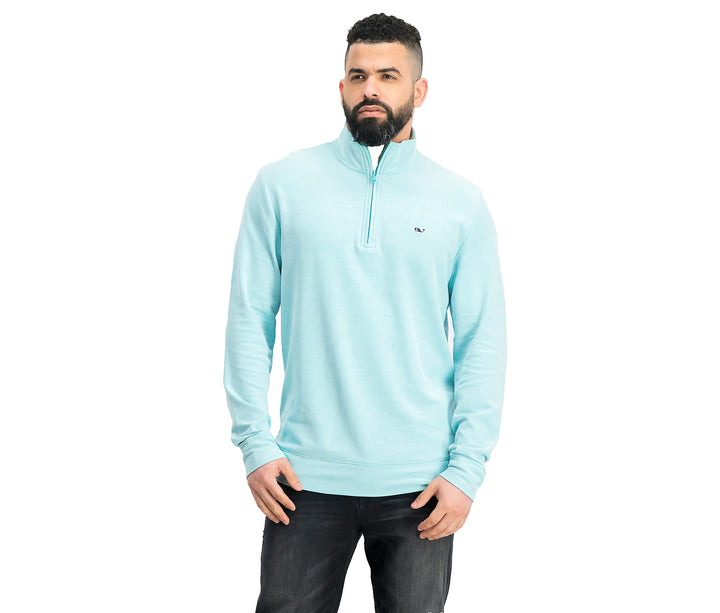 Vineyard Vines Men's Mist Blue Saltwater Quarter-Zip Pullover Sweater Size Small