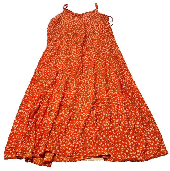 Vince Camuto Women V Neck Floral Sunset Orange Summer Maxi Dress Size XL