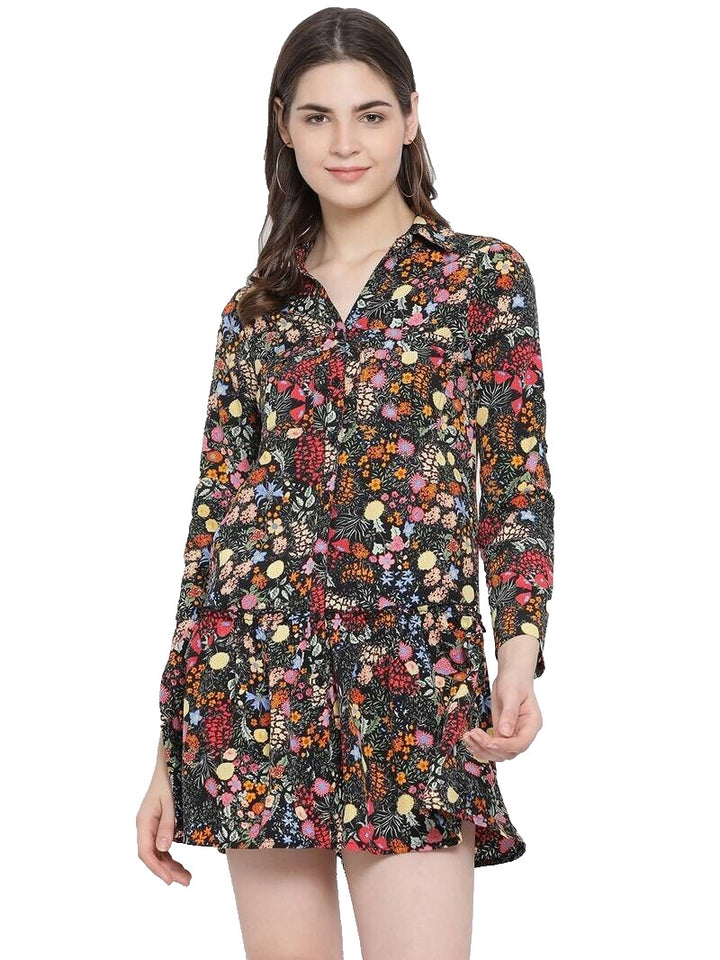 Vince Camuto Women's Floral Rich Black Off The Grid Peasant Mini Dress Size XL