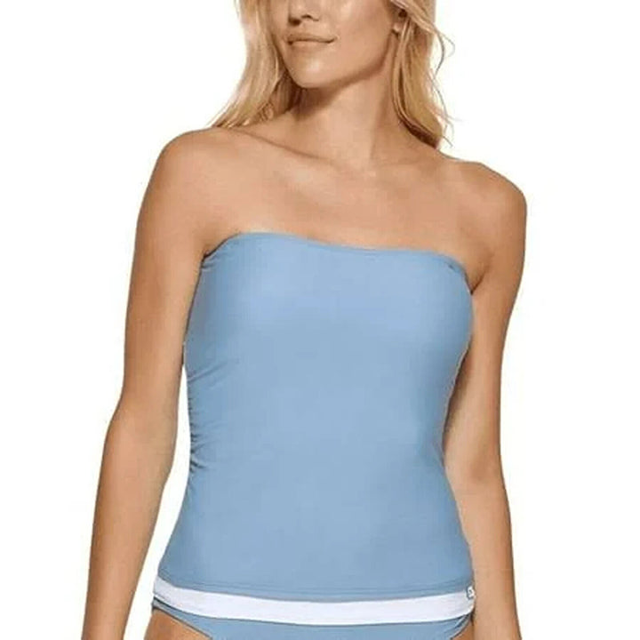 Calvin Klein Women's Blue Side-Shirred Bandeau Tankini Swimwear Top Size Medium