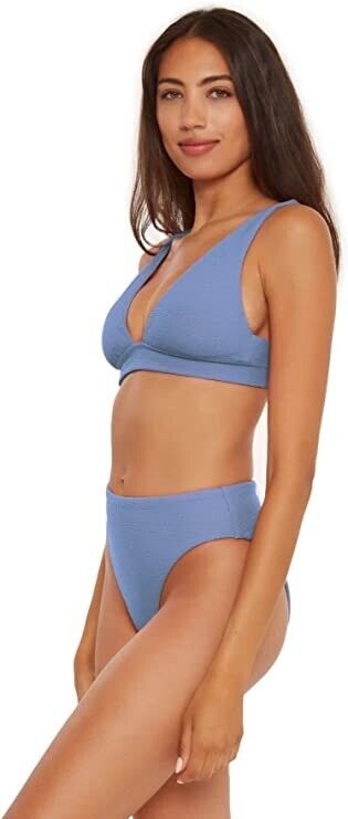 Becca Women's Mist Pucker Up Textured Tie Back Triangle Swim Bikini Top One Size