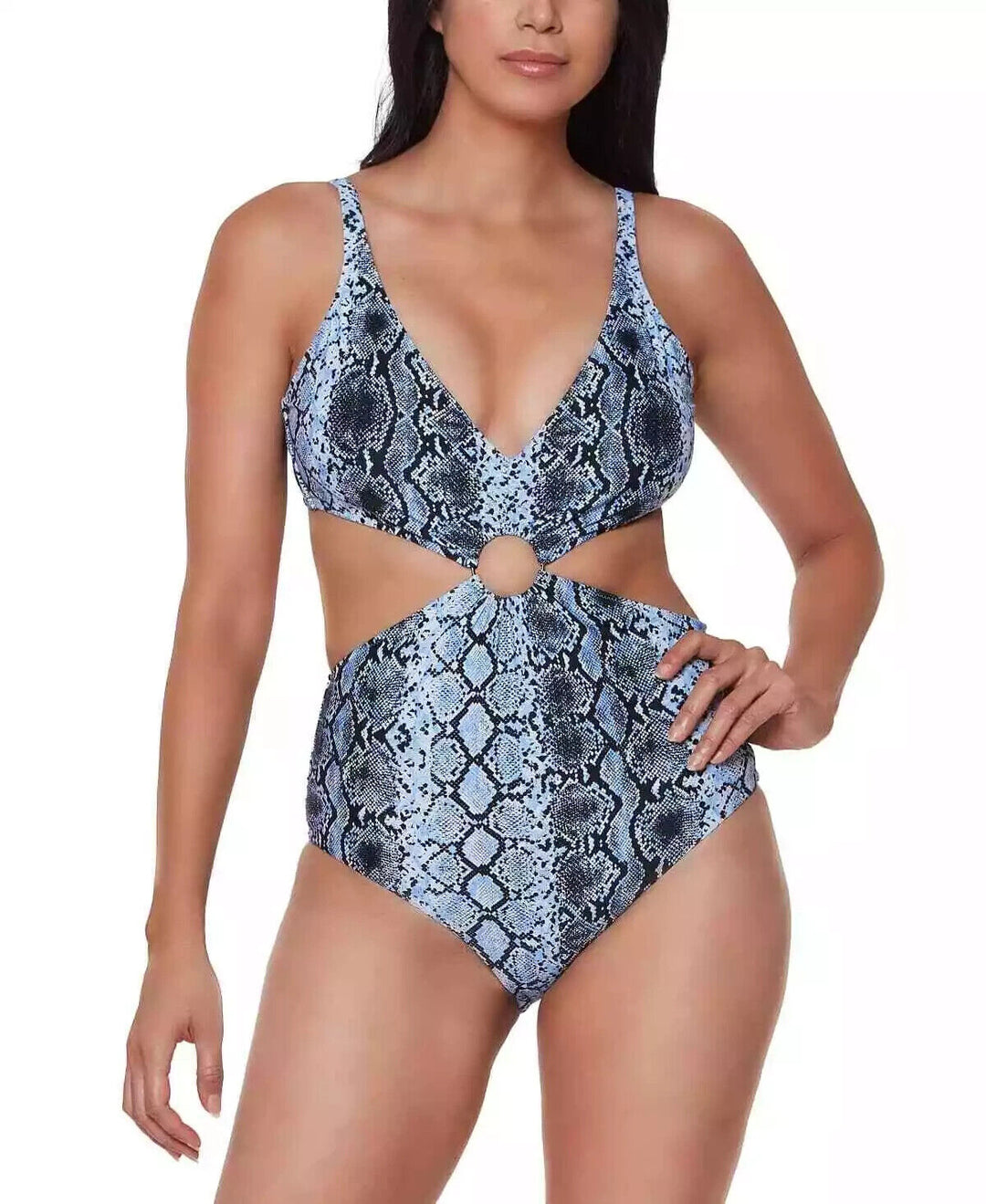 Bar III Womens Peri Allure Printed Ring Monokini One - Piece Swimsuit Size Large