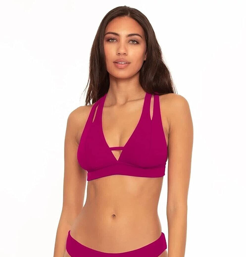 Becca by Rebecca Virtue Women's Pomegranate Ribbed Elaine Bralette Bikini Top M